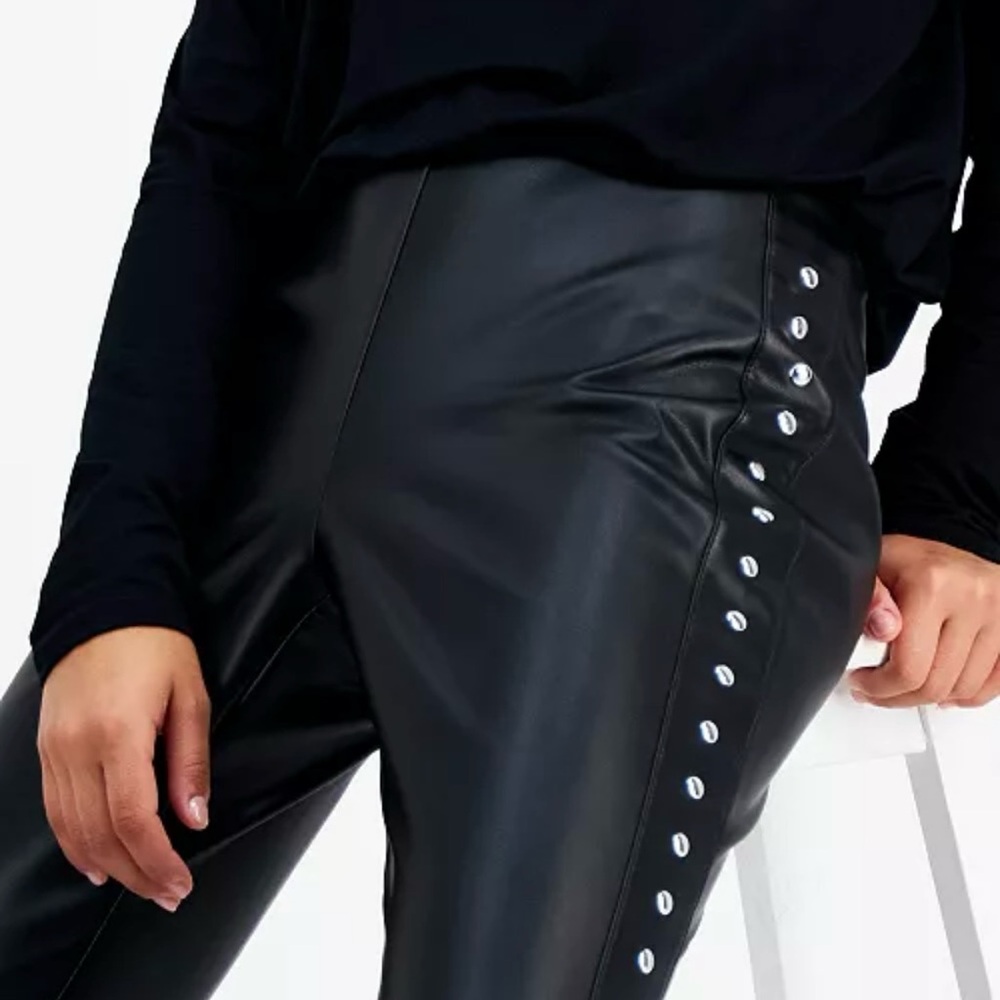 Bar III‎ Black Leatherette Leggings with Silver Accents